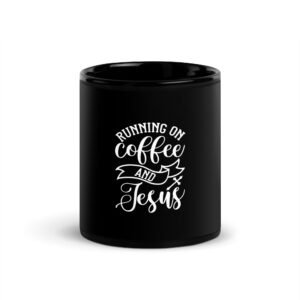 Running on Coffee & Jesus - Black Glossy Mug