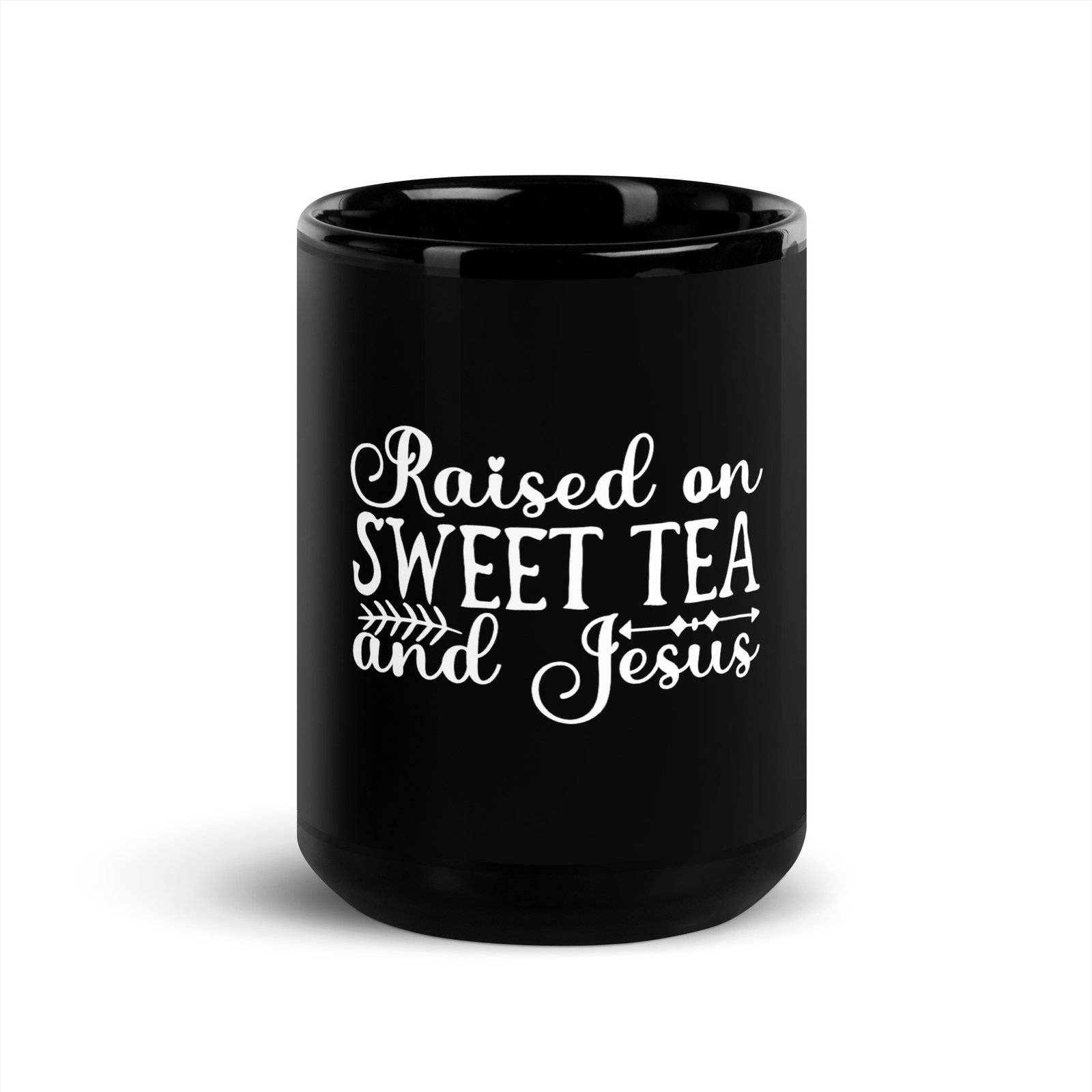 Raised on Sweet Tea and Jesus - Black Glossy Mug - Image 5