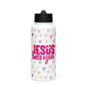 Jesus Loves You - Stainless steel water bottle with a straw lid