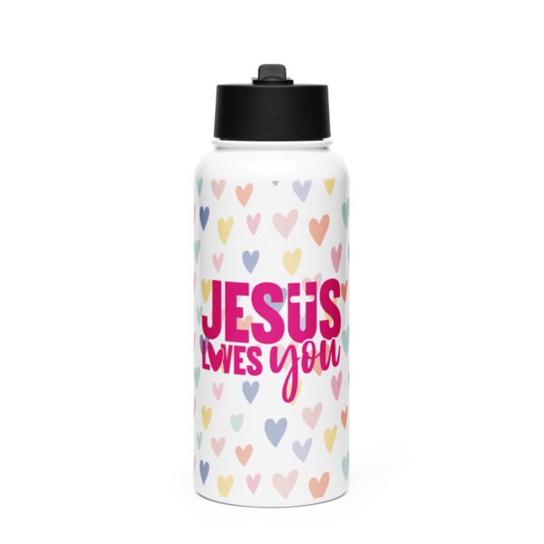 Jesus Loves You - Stainless steel water bottle with a straw lid