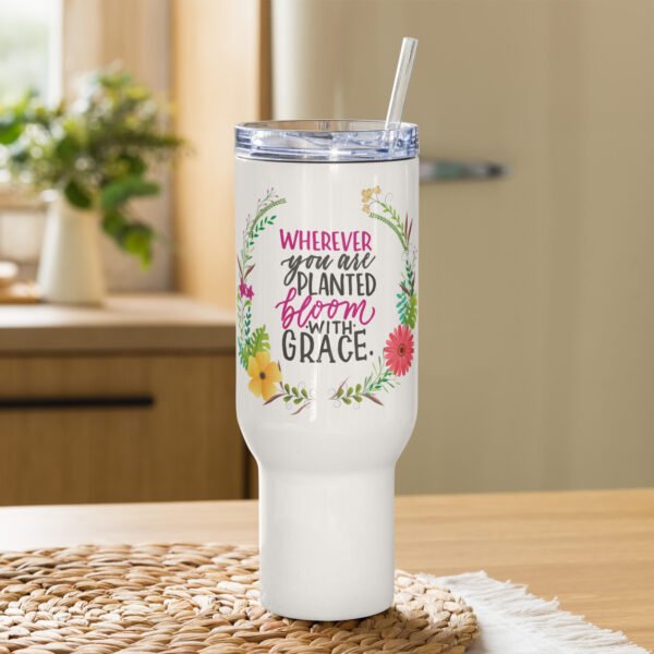 Wherever you are panted Bloom with Grace - Travel mug with a handle - Image 4