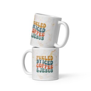 Fueled By Iced Coffee & Jesus - White glossy mug