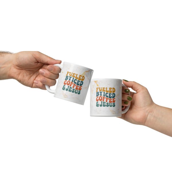 Fueled By Iced Coffee & Jesus - White glossy mug - Image 4