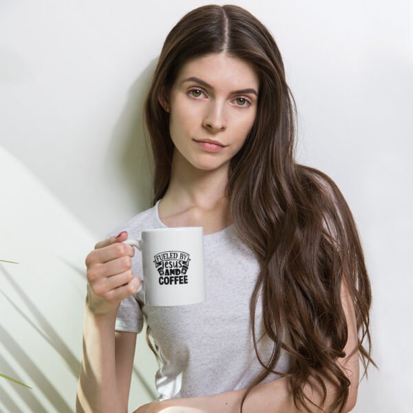 Fueled By Jesus and Coffee - White glossy mug - Image 4