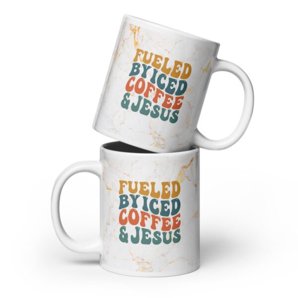 Fueled By Iced Coffee & Jesus - White glossy mug - Image 3